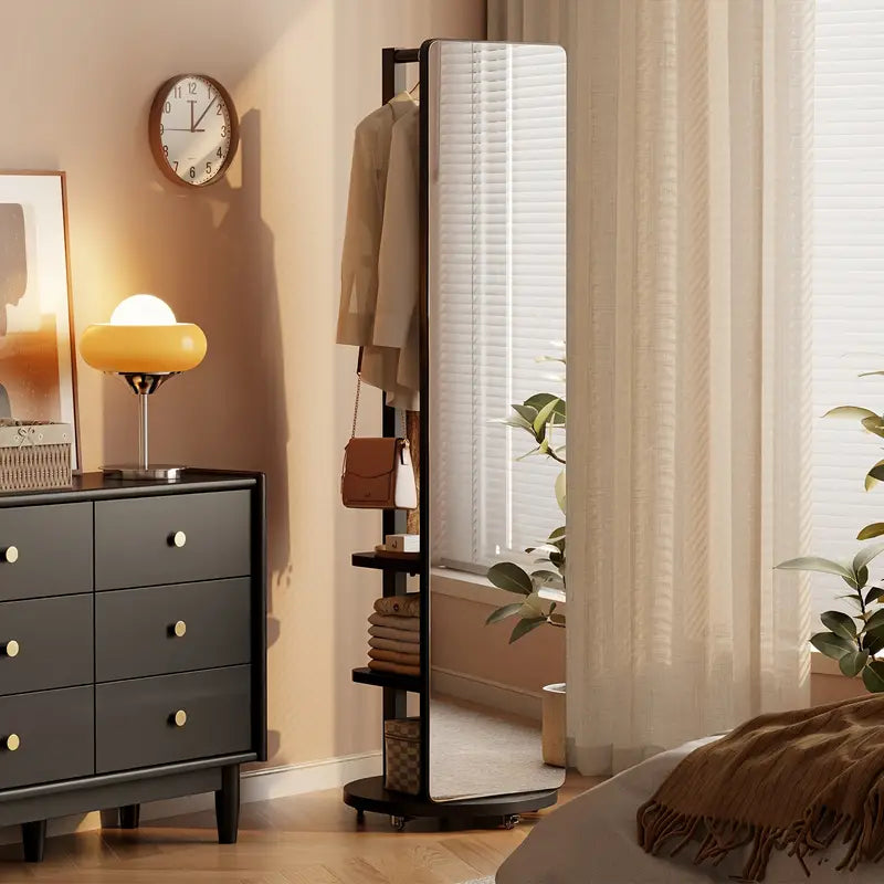 Specchio Eleganza 360° – in Legno Massello con Appendiabiti ✨