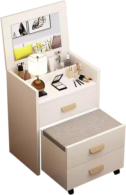 ✨ Set Tavolo da Toeletta GlamUp – Specchio Ribaltabile & Spazio di Archiviazione ✨