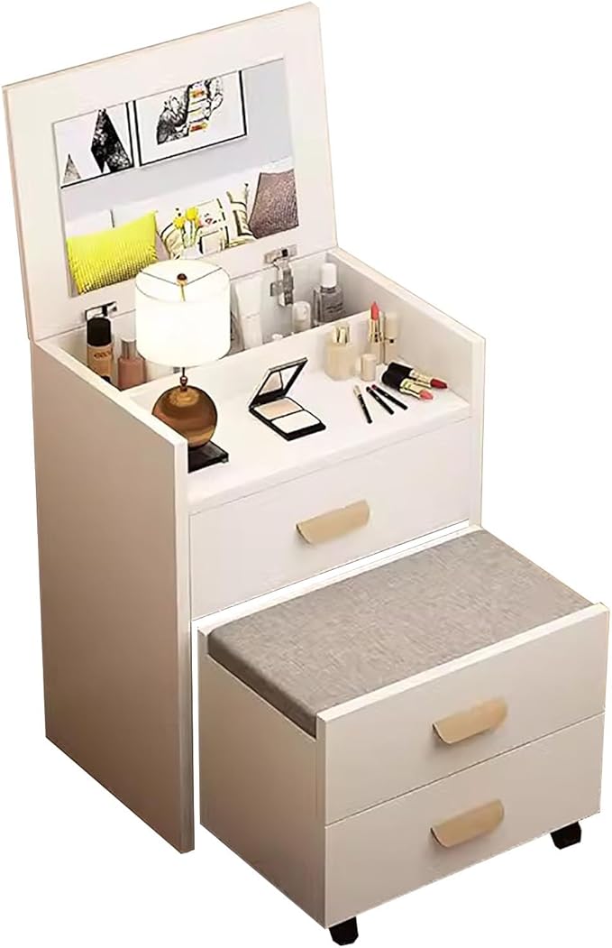 ✨ Set Tavolo da Toeletta GlamUp – Specchio Ribaltabile & Spazio di Archiviazione ✨