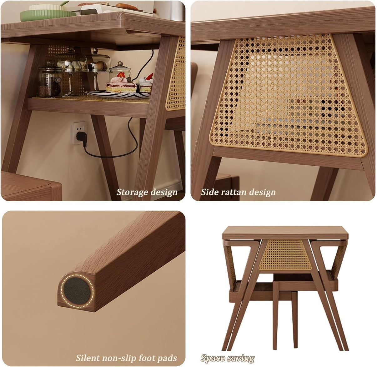 Set da Pranzo Compatto in Rattan per 2 – Tavolo Elegante con Spazio di Archiviazione e Sedie per Piccoli Spazi.