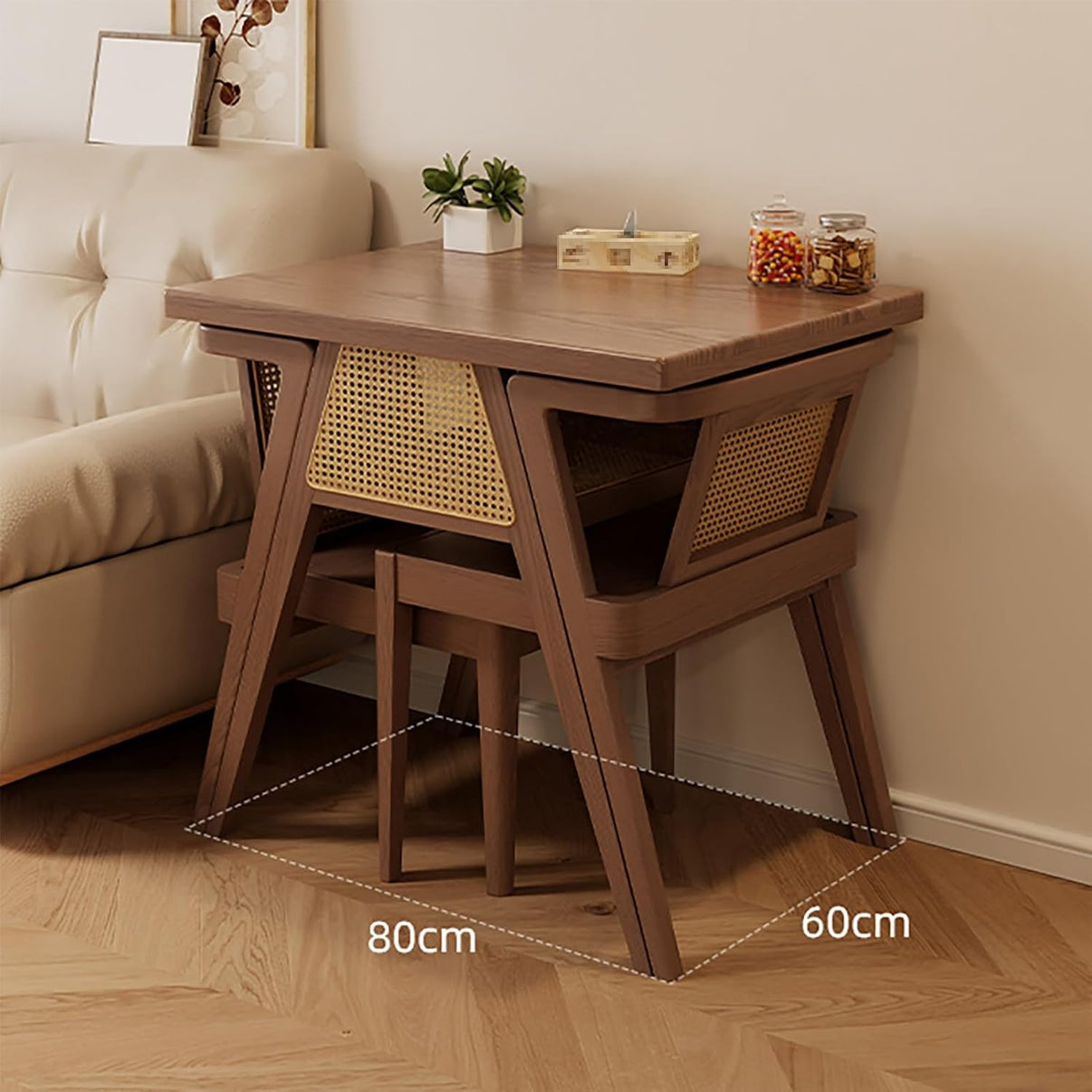 Set da Pranzo Compatto in Rattan per 2 – Tavolo Elegante con Spazio di Archiviazione e Sedie per Piccoli Spazi.