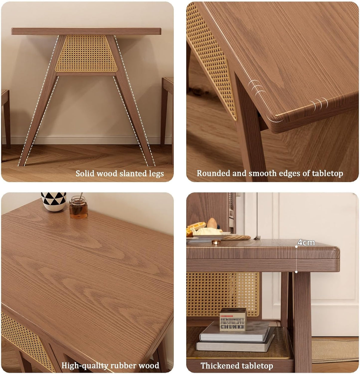 Set da Pranzo Compatto in Rattan per 2 – Tavolo Elegante con Spazio di Archiviazione e Sedie per Piccoli Spazi.