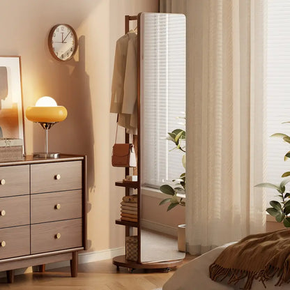 Specchio Eleganza 360° – in Legno Massello con Appendiabiti ✨